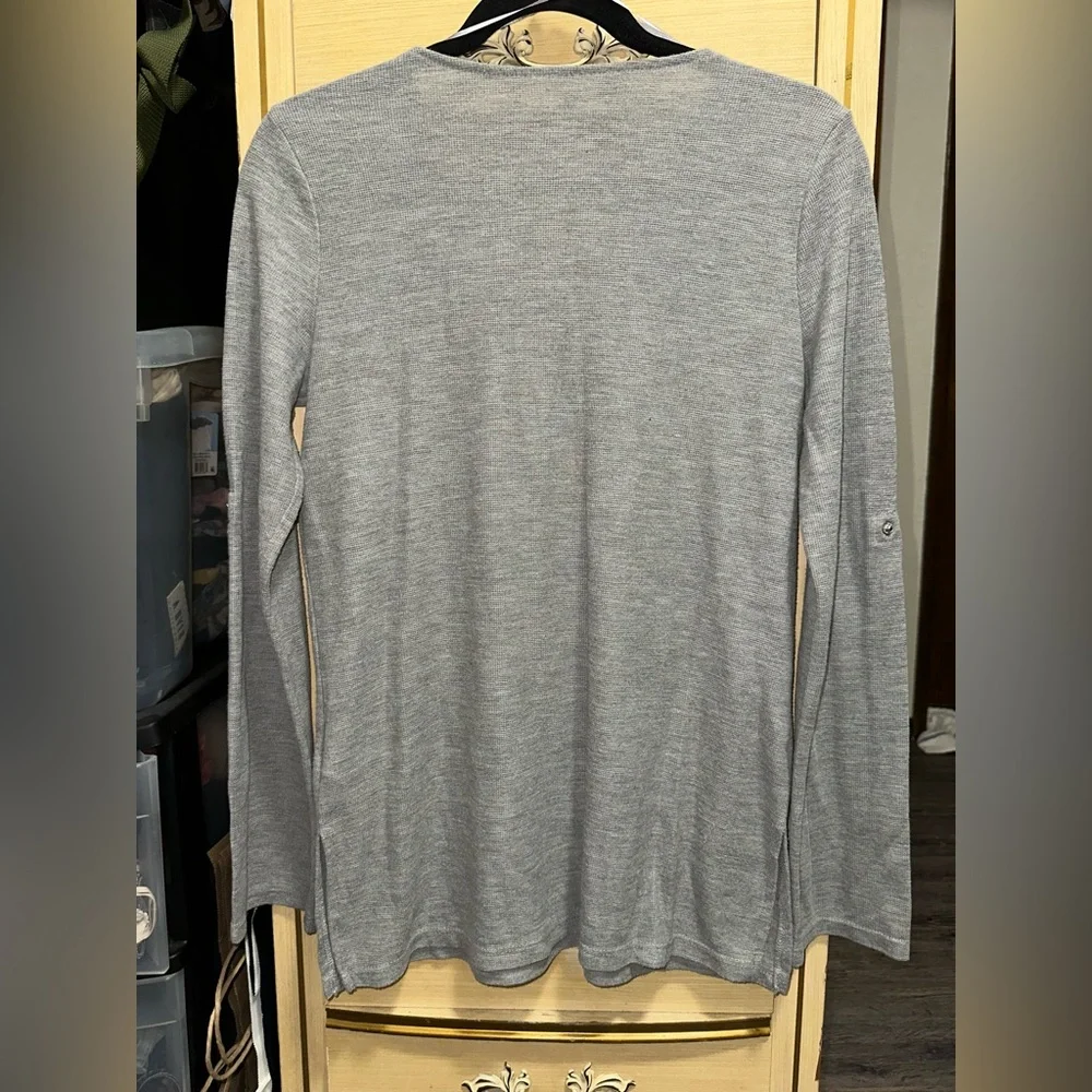 Michael Kors Gray Lace-Up Long Sleeve Top Size Medium
